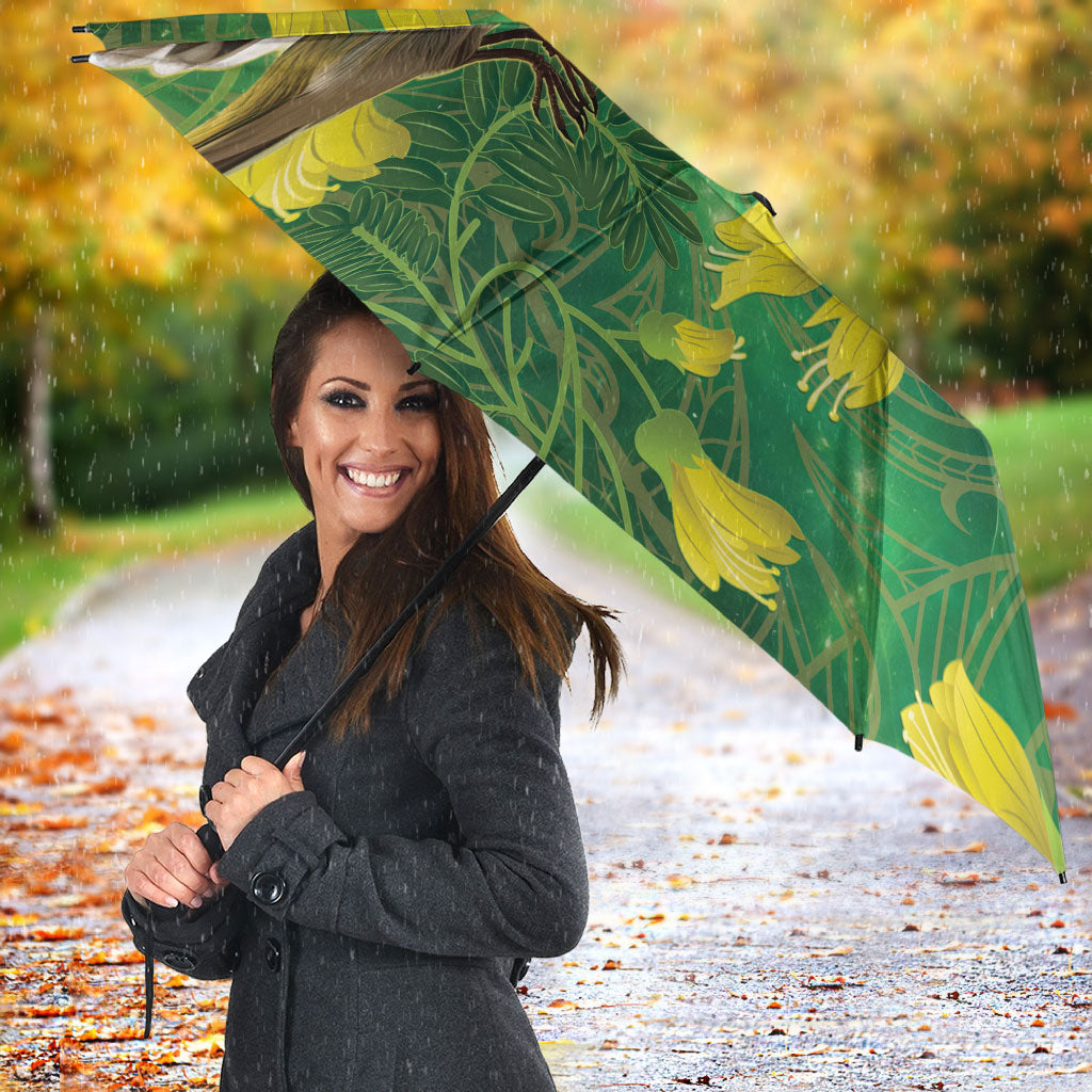 Bellbird New Zealand Personalised Umbrella Kowhai Flower Maori Pattern