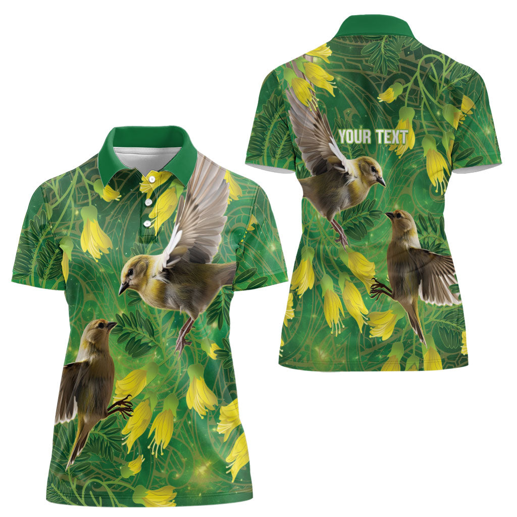 Bellbird New Zealand Personalised Women Polo Shirt Kowhai Flower Maori Pattern