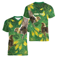 Bellbird New Zealand Personalised Women V-Neck T-Shirt Kowhai Flower Maori Pattern