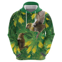 Bellbird New Zealand Personalised Zip Hoodie Kowhai Flower Maori Pattern
