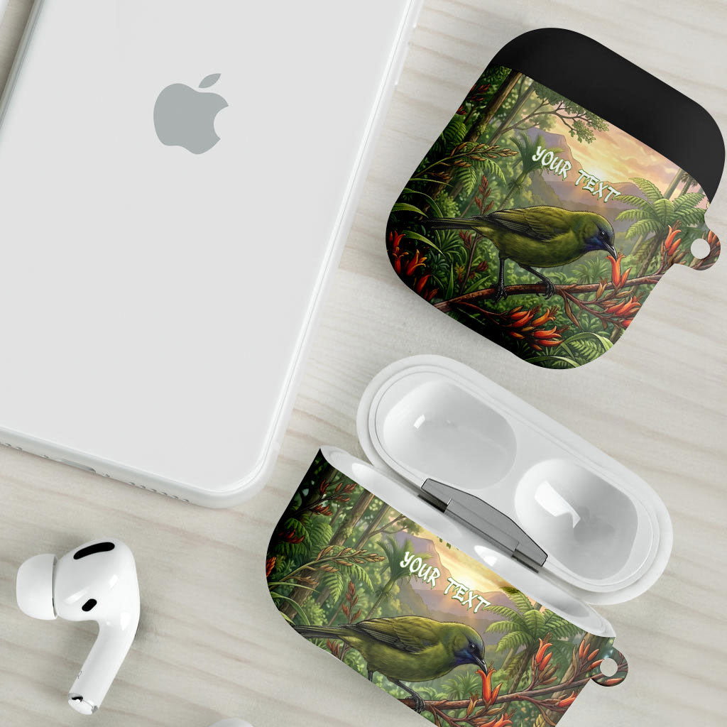 Bellbird New Zealand Personalised AirPods Case Korimako Harakeke Flower Native Forest