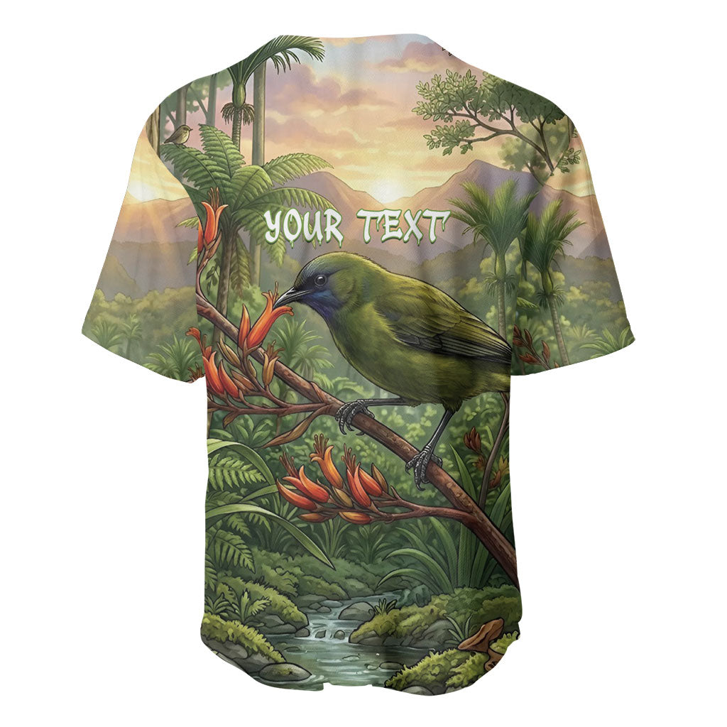Bellbird New Zealand Personalised Baseball Jersey Korimako Harakeke Flower Native Forest