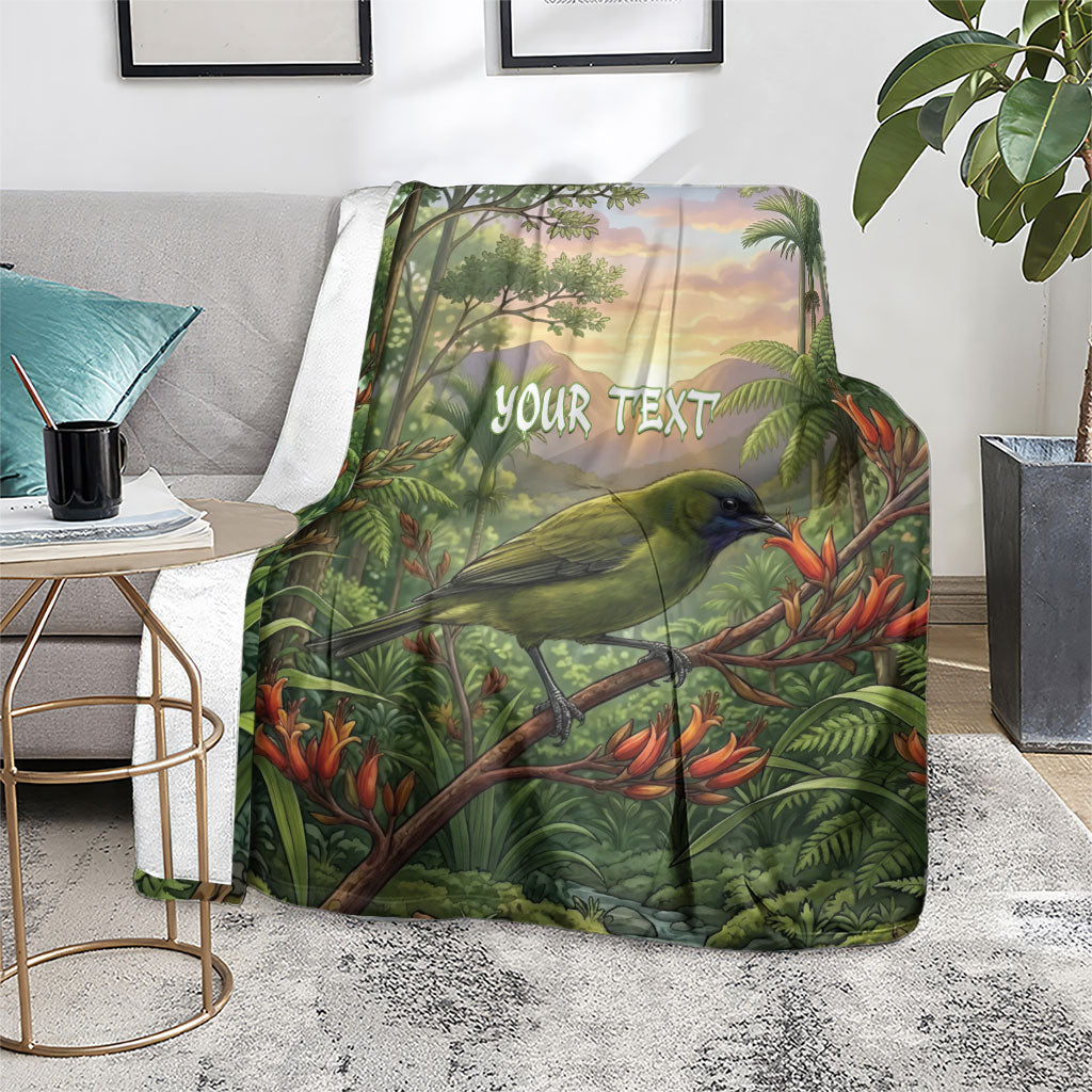 Bellbird New Zealand Personalised Blanket Korimako Harakeke Flower Native Forest