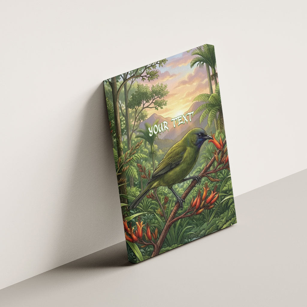 Bellbird New Zealand Personalised Canvas Wall Art Korimako Harakeke Flower Native Forest