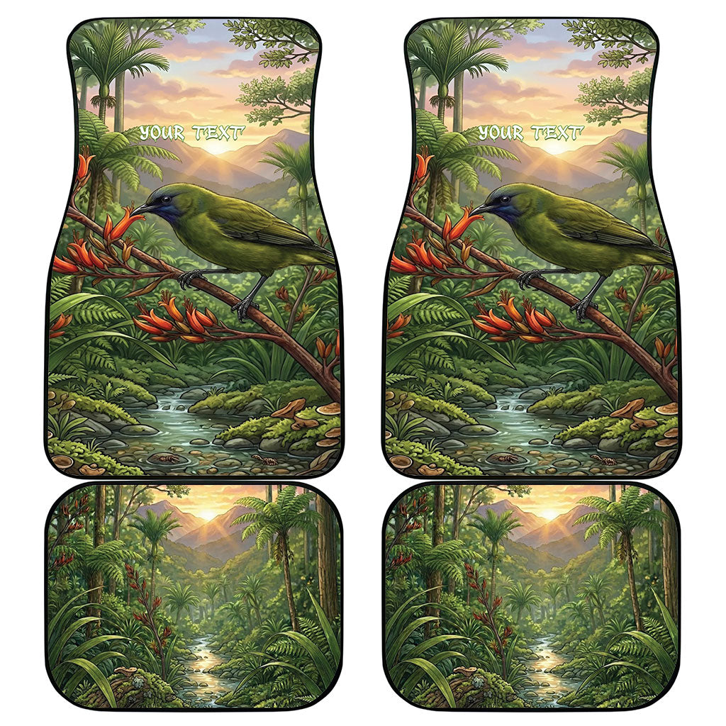 Bellbird New Zealand Personalised Car Mats Korimako Harakeke Flower Native Forest