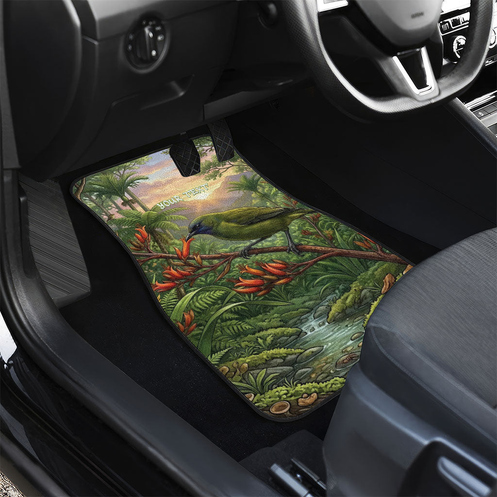 Bellbird New Zealand Personalised Car Mats Korimako Harakeke Flower Native Forest
