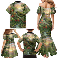 Bellbird New Zealand Personalised Family Matching Mermaid Dress and Hawaiian Shirt Korimako Harakeke Flower Native Forest LT22 - Polynesian Pride