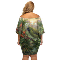 Bellbird New Zealand Personalised Family Matching Off Shoulder Short Dress and Hawaiian Shirt Korimako Harakeke Flower Native Forest LT22 - Polynesian Pride
