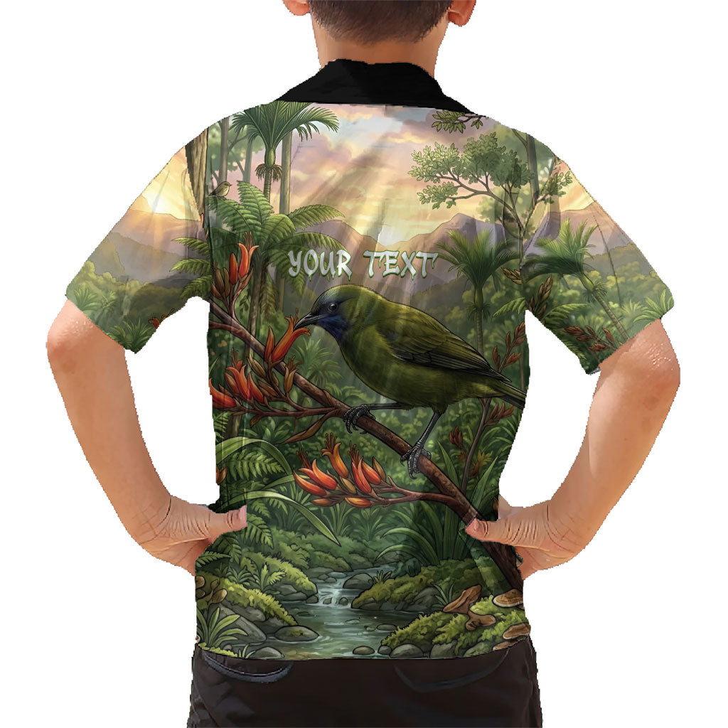 Bellbird New Zealand Personalised Family Matching Tank Maxi Dress and Hawaiian Shirt Korimako Harakeke Flower Native Forest LT22 - Polynesian Pride