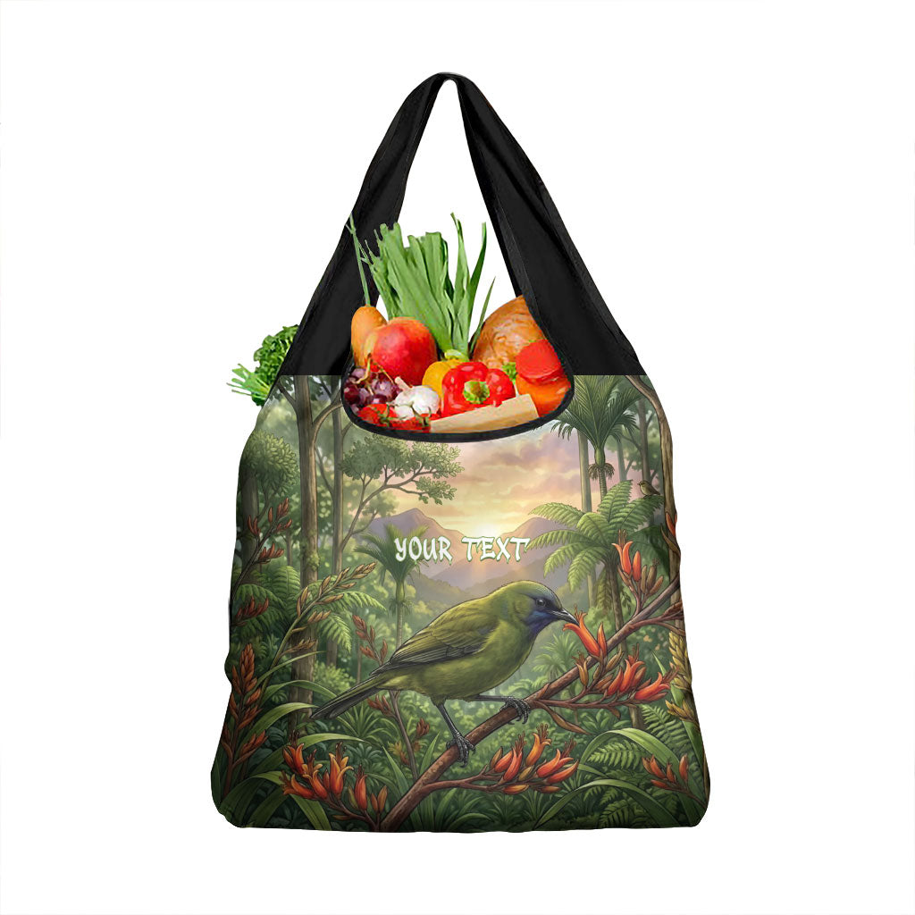 Bellbird New Zealand Personalised Grocery Bag Korimako Harakeke Flower Native Forest