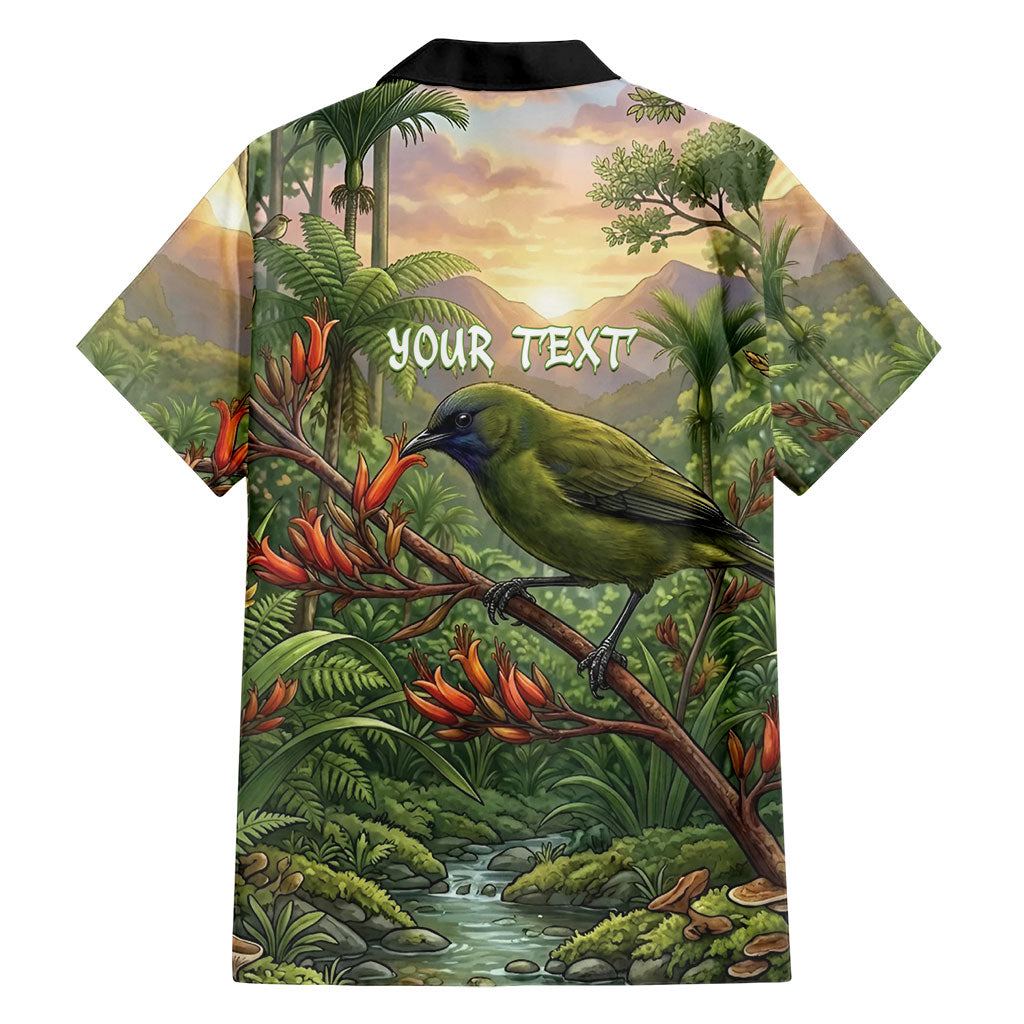 Bellbird New Zealand Personalised Hawaiian Shirt Korimako Harakeke Flower Native Forest