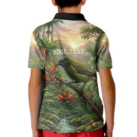 Bellbird New Zealand Personalised Kid Polo Shirt Korimako Harakeke Flower Native Forest
