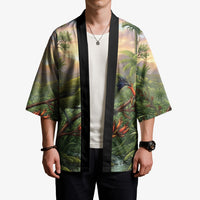 Bellbird New Zealand Personalised Kimono Korimako Harakeke Flower Native Forest