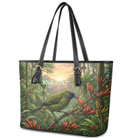 Bellbird New Zealand Personalised Leather Tote Bag Korimako Harakeke Flower Native Forest
