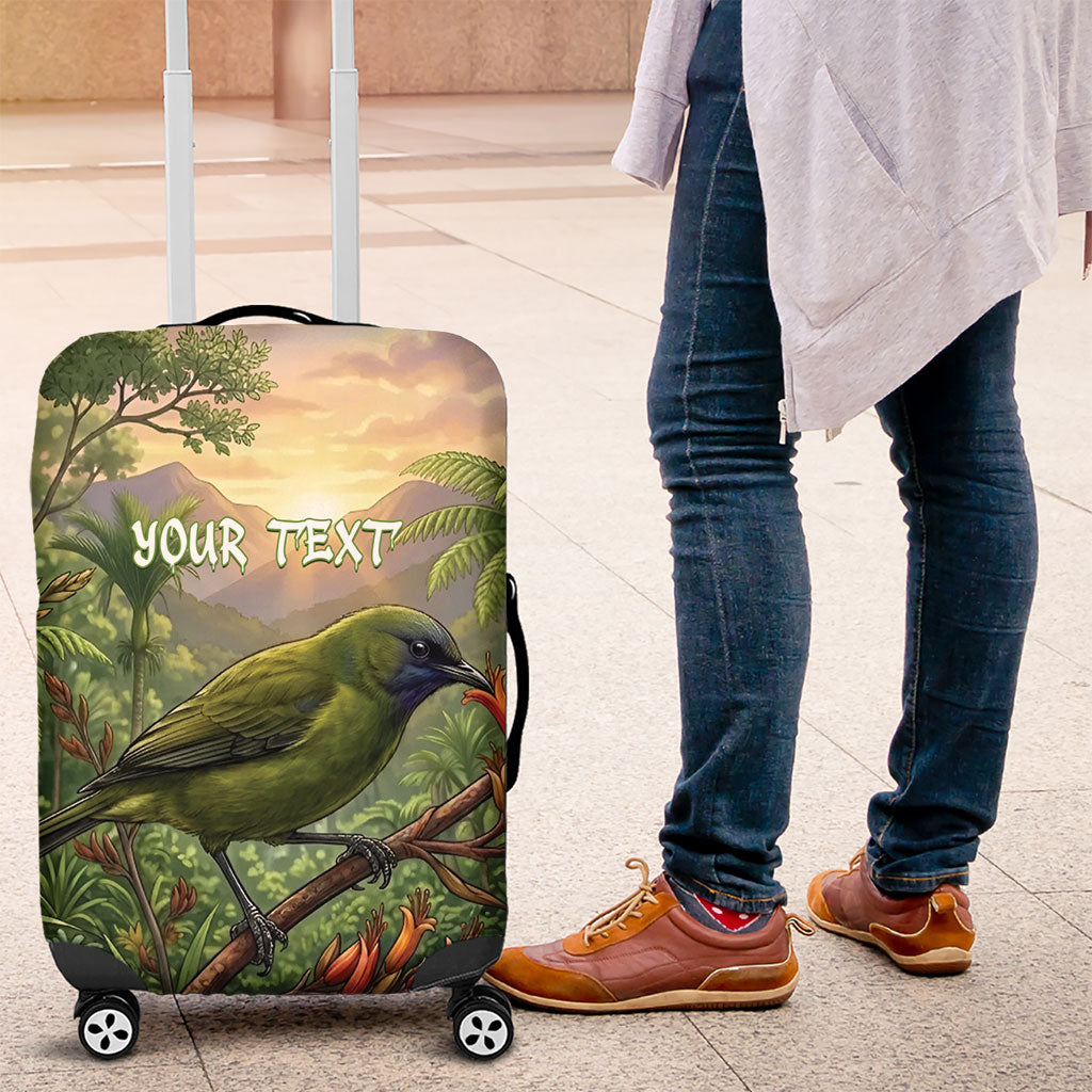 Bellbird New Zealand Personalised Luggage Cover Korimako Harakeke Flower Native Forest