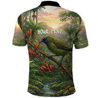 Bellbird New Zealand Personalised Polo Shirt Korimako Harakeke Flower Native Forest