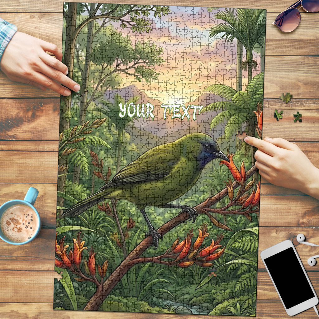 Bellbird New Zealand Personalised Puzzle Korimako Harakeke Flower Native Forest
