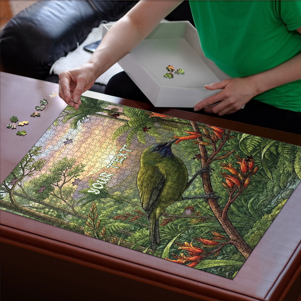 Bellbird New Zealand Personalised Puzzle Korimako Harakeke Flower Native Forest
