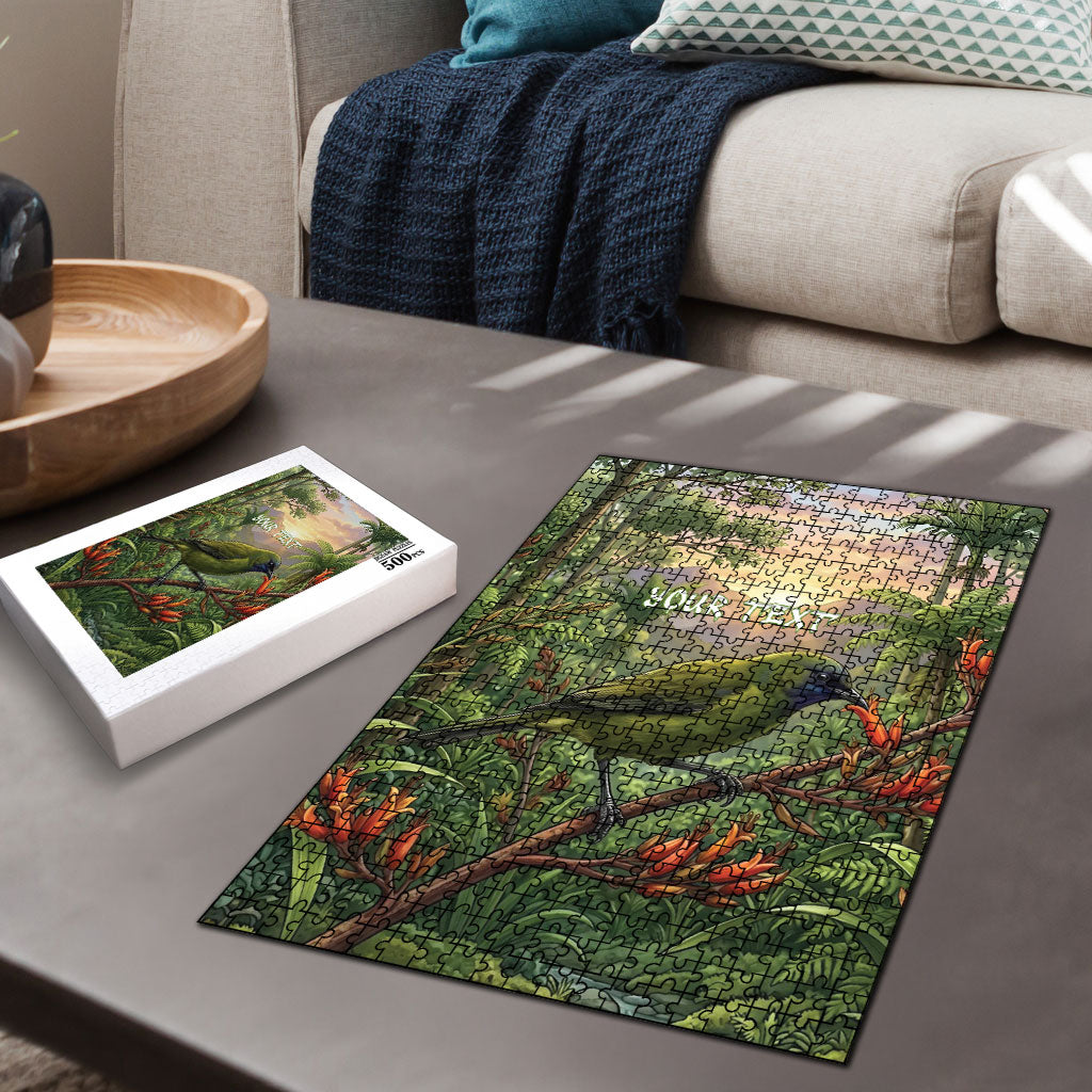 Bellbird New Zealand Personalised Puzzle Korimako Harakeke Flower Native Forest