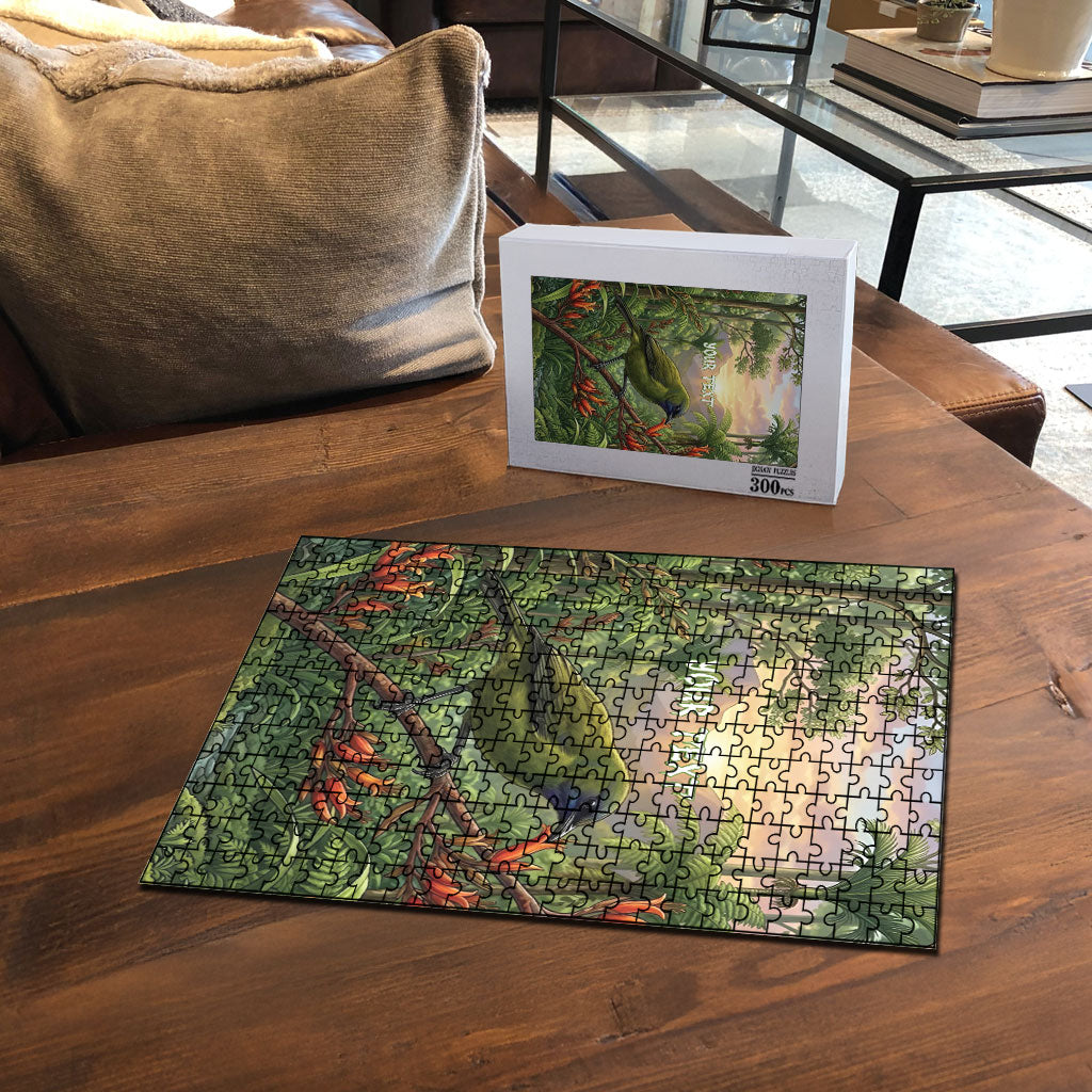 Bellbird New Zealand Personalised Puzzle Korimako Harakeke Flower Native Forest