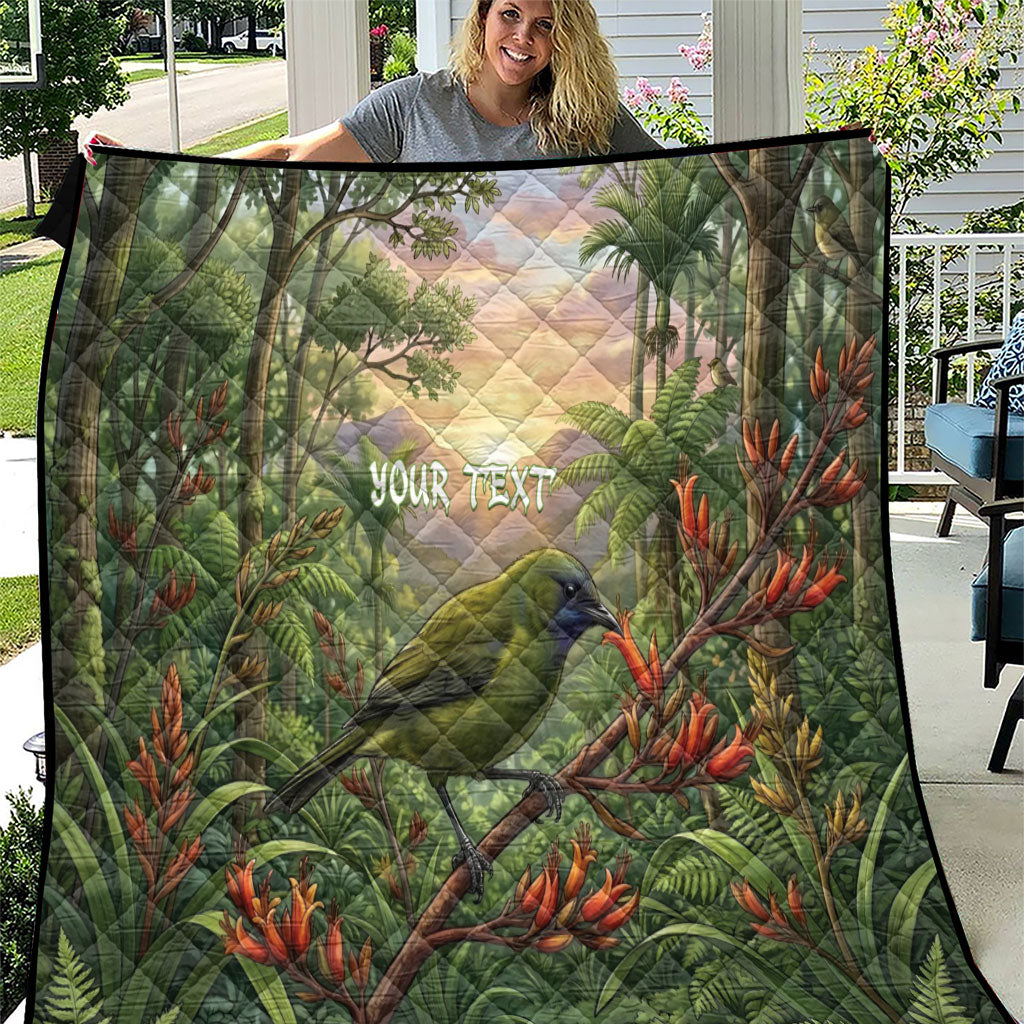 Bellbird New Zealand Personalised Quilt Korimako Harakeke Flower Native Forest