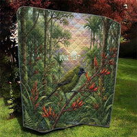 Bellbird New Zealand Personalised Quilt Korimako Harakeke Flower Native Forest