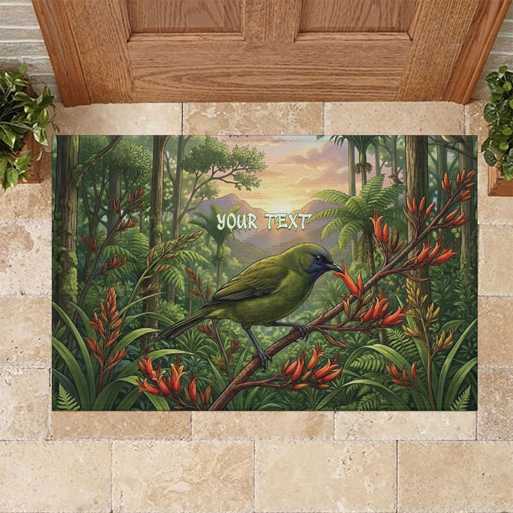 Bellbird New Zealand Personalised Rubber Doormat Korimako Harakeke Flower Native Forest