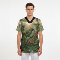 Bellbird New Zealand Personalised Scrub Top Korimako Harakeke Flower Native Forest