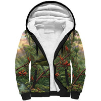 Bellbird New Zealand Personalised Sherpa Hoodie Korimako Harakeke Flower Native Forest