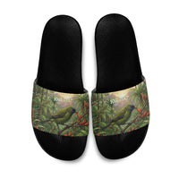 Bellbird New Zealand Personalised Slide Sandals Korimako Harakeke Flower Native Forest