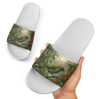 Bellbird New Zealand Personalised Slide Sandals Korimako Harakeke Flower Native Forest