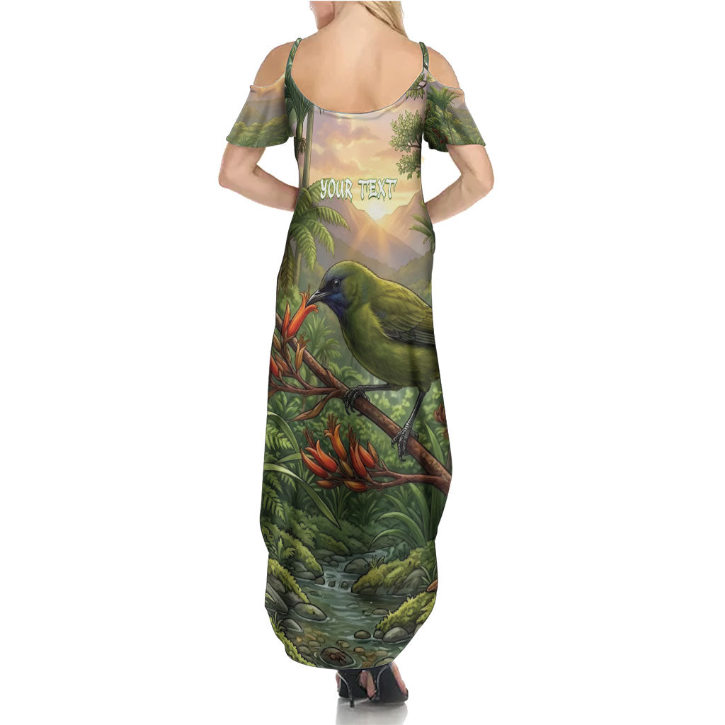 Bellbird New Zealand Personalised Summer Maxi Dress Korimako Harakeke Flower Native Forest