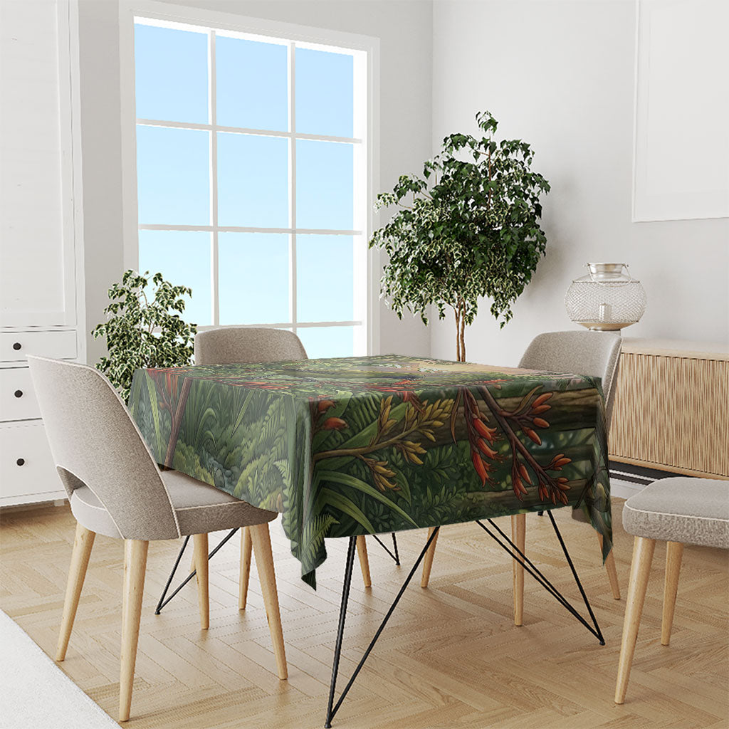 Bellbird New Zealand Personalised Tablecloth Korimako Harakeke Flower Native Forest