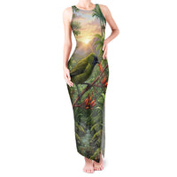 Bellbird New Zealand Personalised Tank Maxi Dress Korimako Harakeke Flower Native Forest