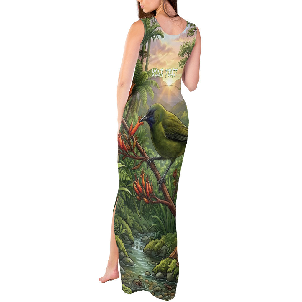 Bellbird New Zealand Personalised Tank Maxi Dress Korimako Harakeke Flower Native Forest