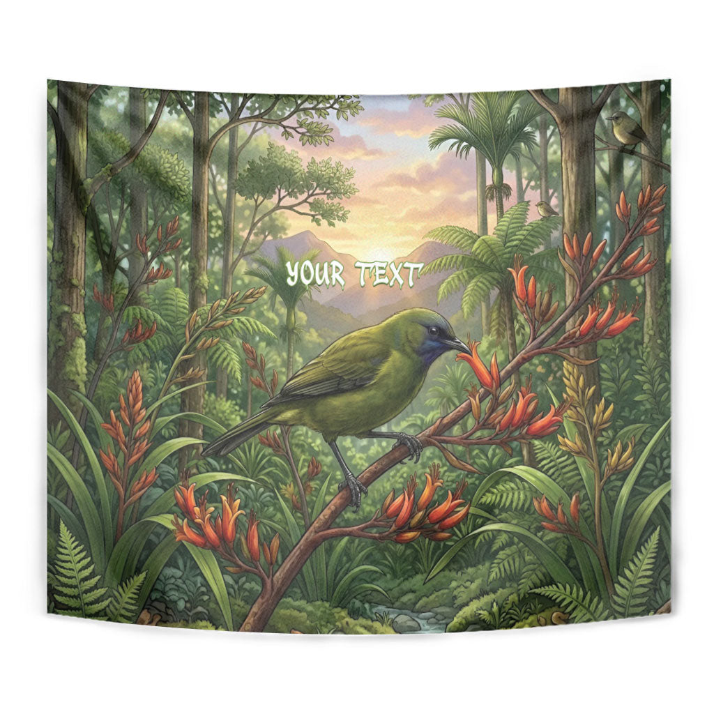 Bellbird New Zealand Personalised Tapestry Korimako Harakeke Flower Native Forest