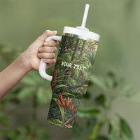 Bellbird New Zealand Personalised Tumbler With Handle Korimako Harakeke Flower Native Forest