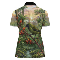 Bellbird New Zealand Personalised Women Polo Shirt Korimako Harakeke Flower Native Forest