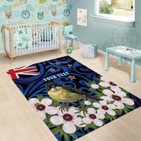 Tomtit New Zealand Personalised Area Rug Miromiro Manuka Flower Maori Pattern