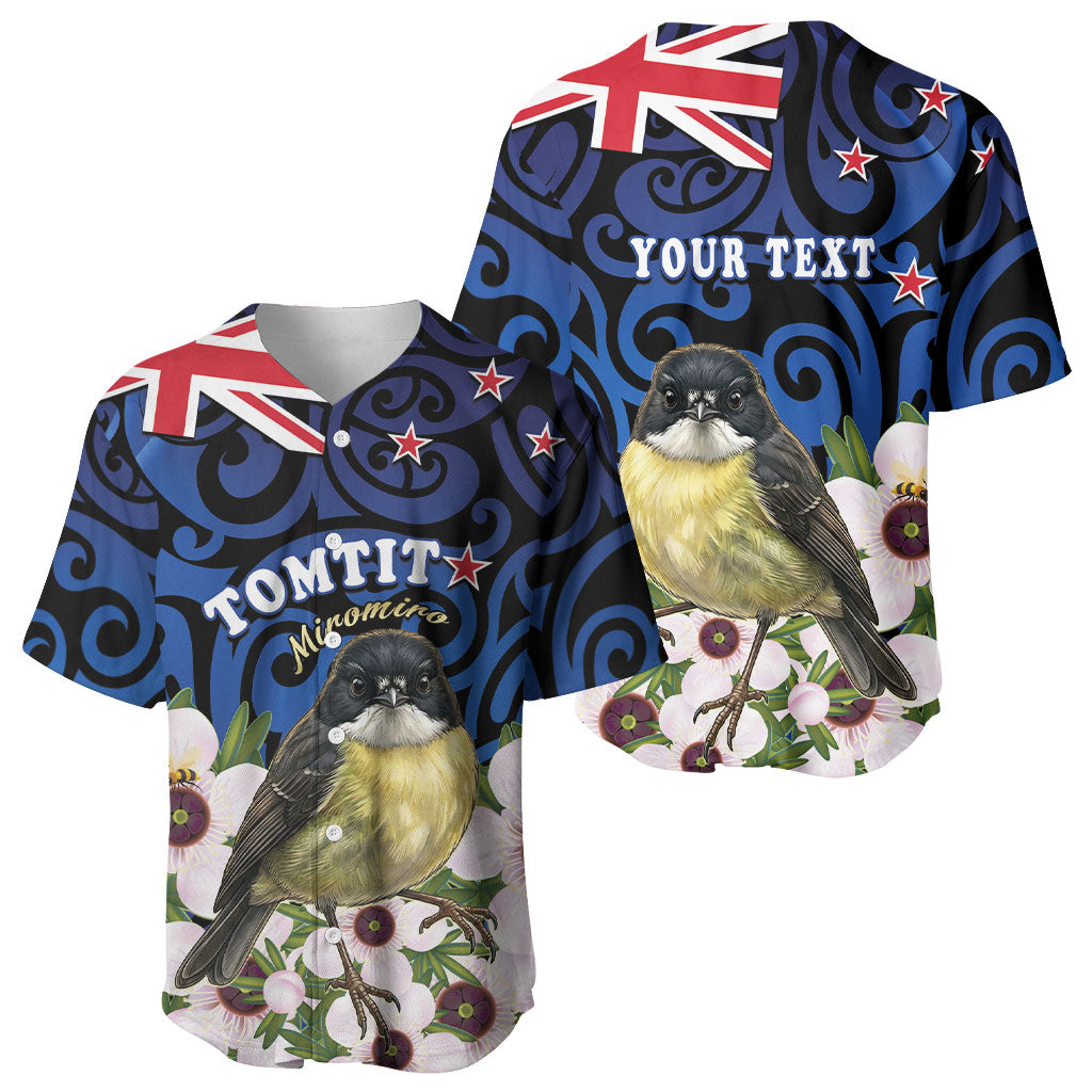Tomtit New Zealand Personalised Baseball Jersey Miromiro Manuka Flower Maori Pattern