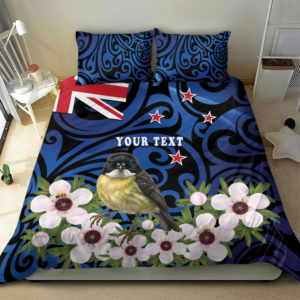 Tomtit New Zealand Personalised Bedding Set Miromiro Manuka Flower Maori Pattern
