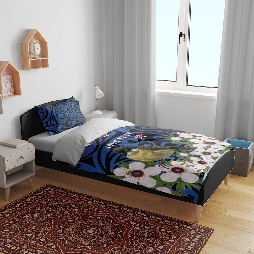 Tomtit New Zealand Personalised Bedding Set Miromiro Manuka Flower Maori Pattern