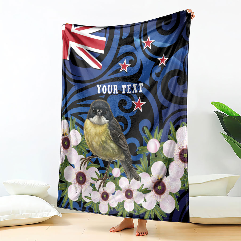 Tomtit New Zealand Personalised Blanket Miromiro Manuka Flower Maori Pattern