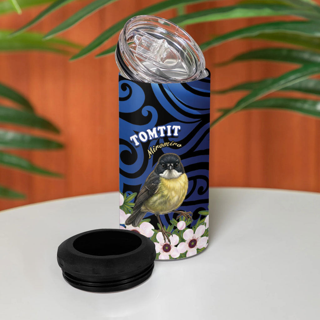 Tomtit New Zealand Personalised 4 in 1 Can Cooler Tumbler Miromiro Manuka Flower Maori Pattern