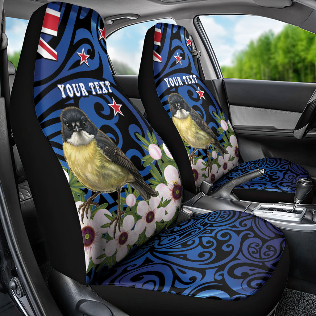 Tomtit New Zealand Personalised Car Seat Cover Miromiro Manuka Flower Maori Pattern