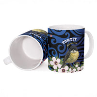 Tomtit New Zealand Personalised Ceramic Mug Miromiro Manuka Flower Maori Pattern