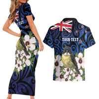 Tomtit New Zealand Personalised Couples Matching Short Sleeve Bodycon Dress and Hawaiian Shirt Miromiro Manuka Flower Maori Pattern LT22 - Polynesian Pride