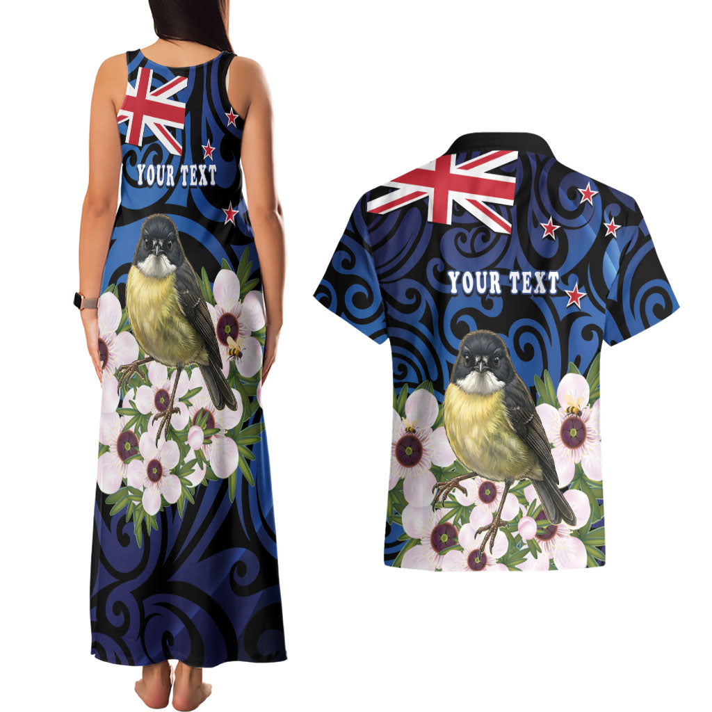 Tomtit New Zealand Personalised Couples Matching Tank Maxi Dress and Hawaiian Shirt Miromiro Manuka Flower Maori Pattern LT22 - Polynesian Pride