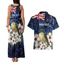 Tomtit New Zealand Personalised Couples Matching Tank Maxi Dress and Hawaiian Shirt Miromiro Manuka Flower Maori Pattern LT22 - Polynesian Pride