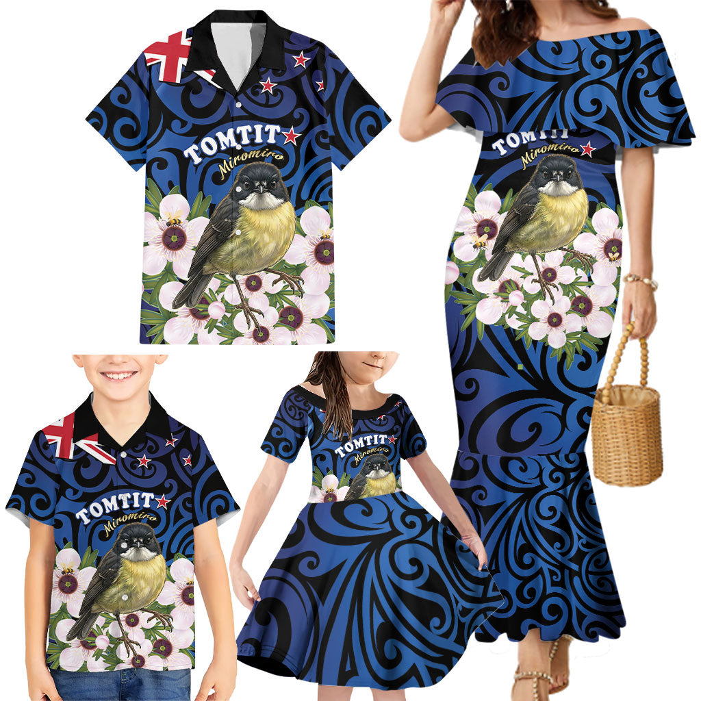 Tomtit New Zealand Personalised Family Matching Mermaid Dress and Hawaiian Shirt Miromiro Manuka Flower Maori Pattern LT22 - Polynesian Pride